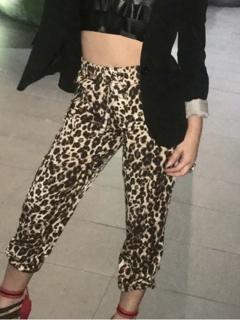 bebe Leopard Print Cropped Jogger Pants - Brown & Black